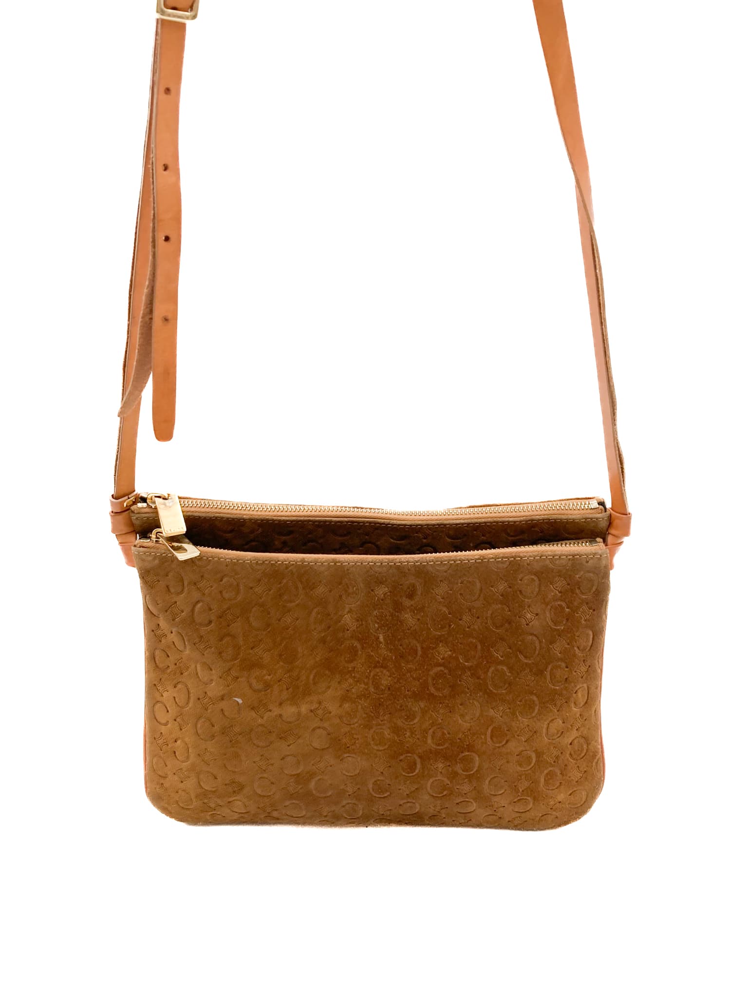 Celine Brown Suede Double Crossbody