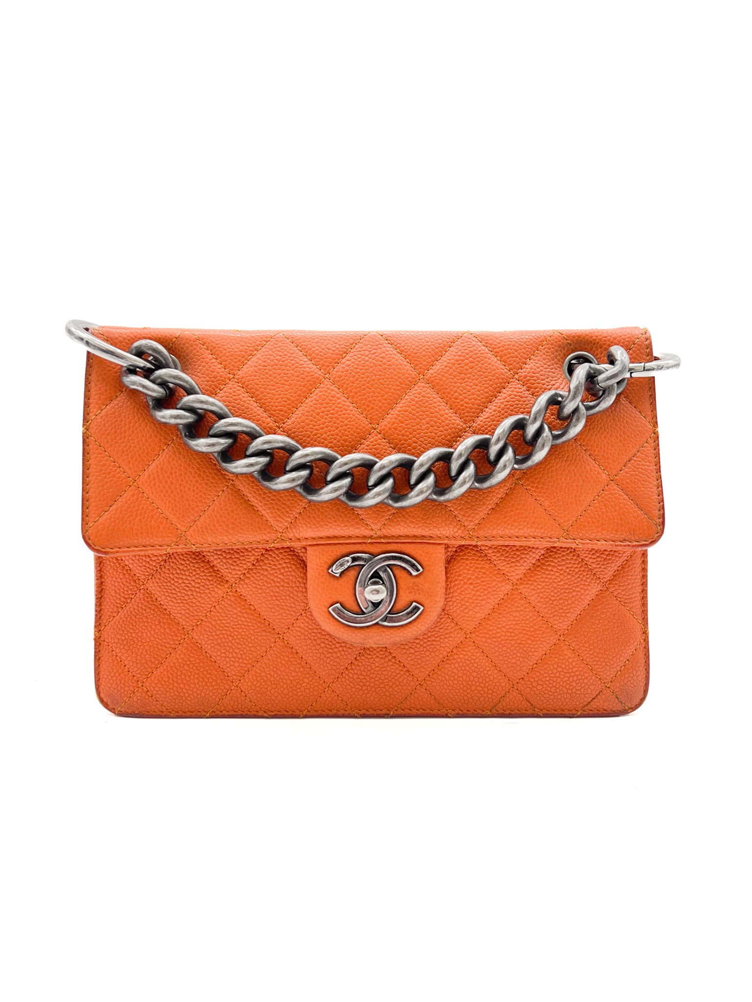 Chanel Orange Caviar Wallet On Chain 19 Leather Bag