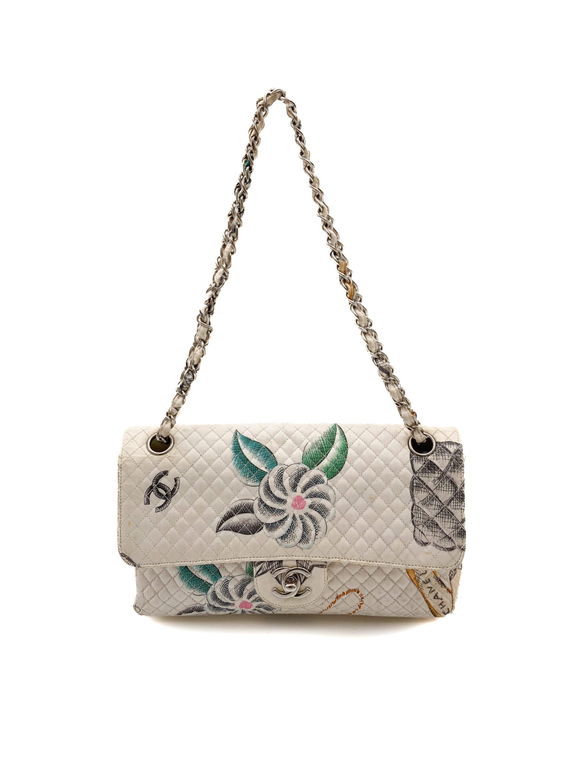 Chanel White Floral Flap Bag
