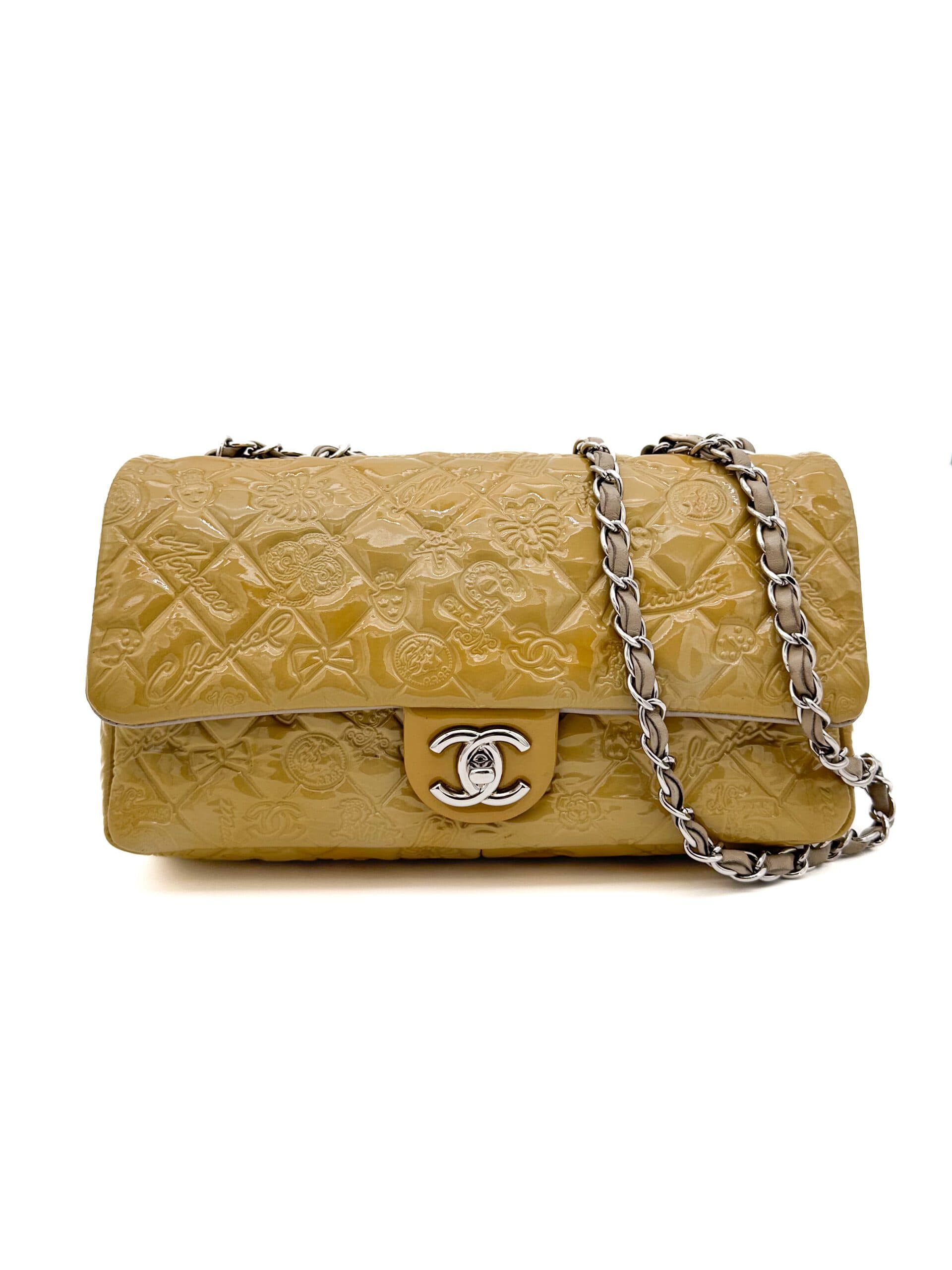 Chanel Yellow Embossed Logo Patent Flap Bag