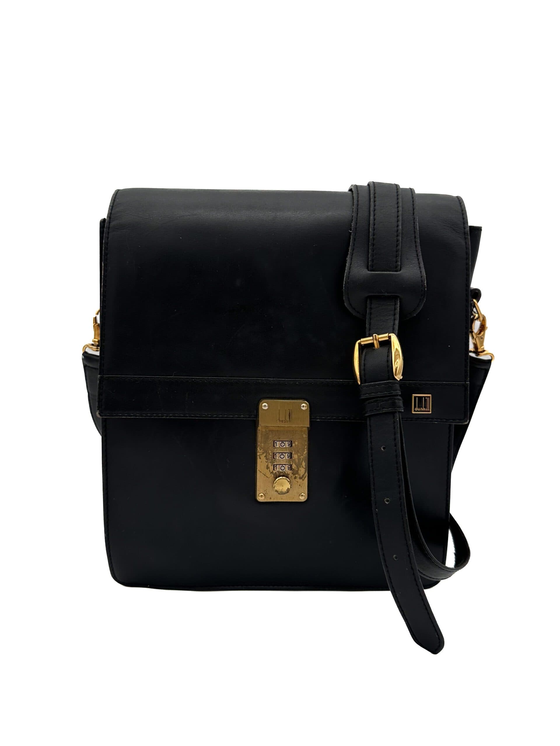 Dunhill Black Leather Flap Side Bag