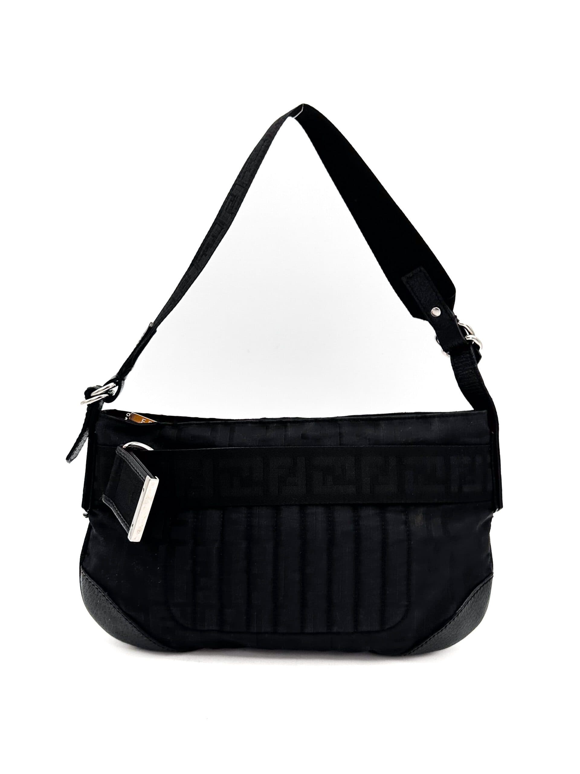 Fendi Black Part-Leather Zucca Shoulder Bag