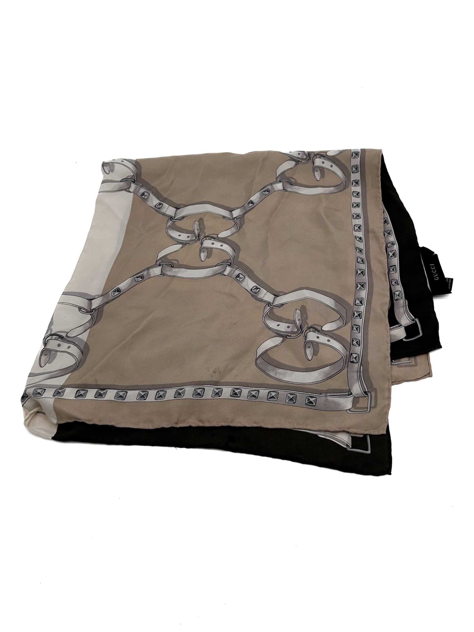 Gucci Beige & Green Silk Scarf