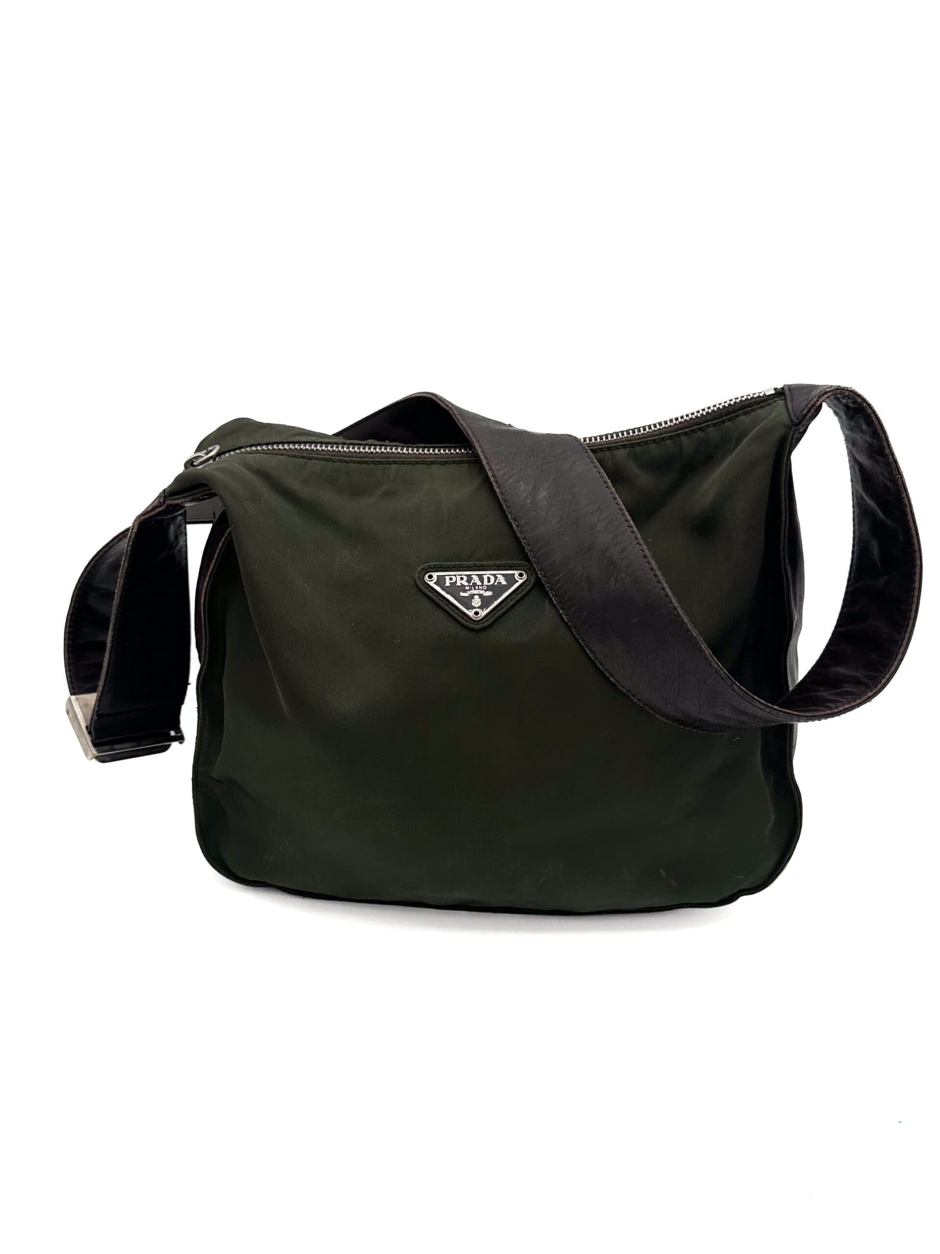 Prada Army Green Part-Leather Side Bag