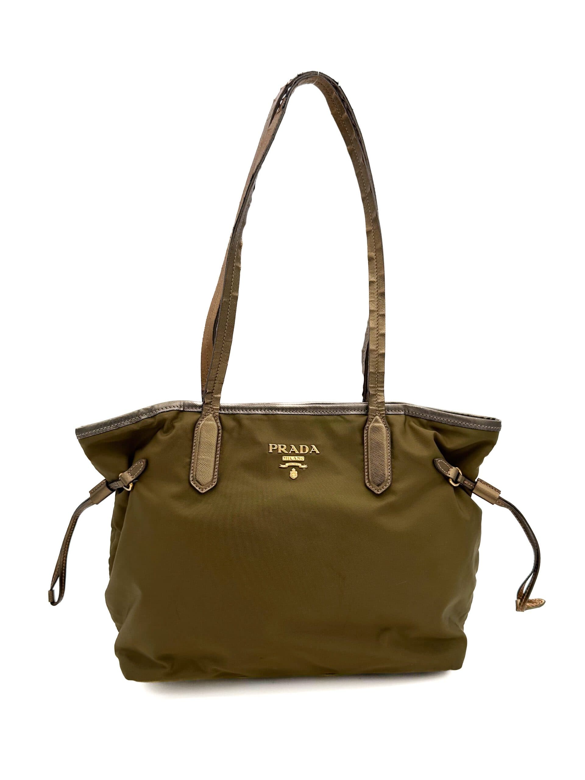 Prada Part-Leather Khaki Shopper Tote