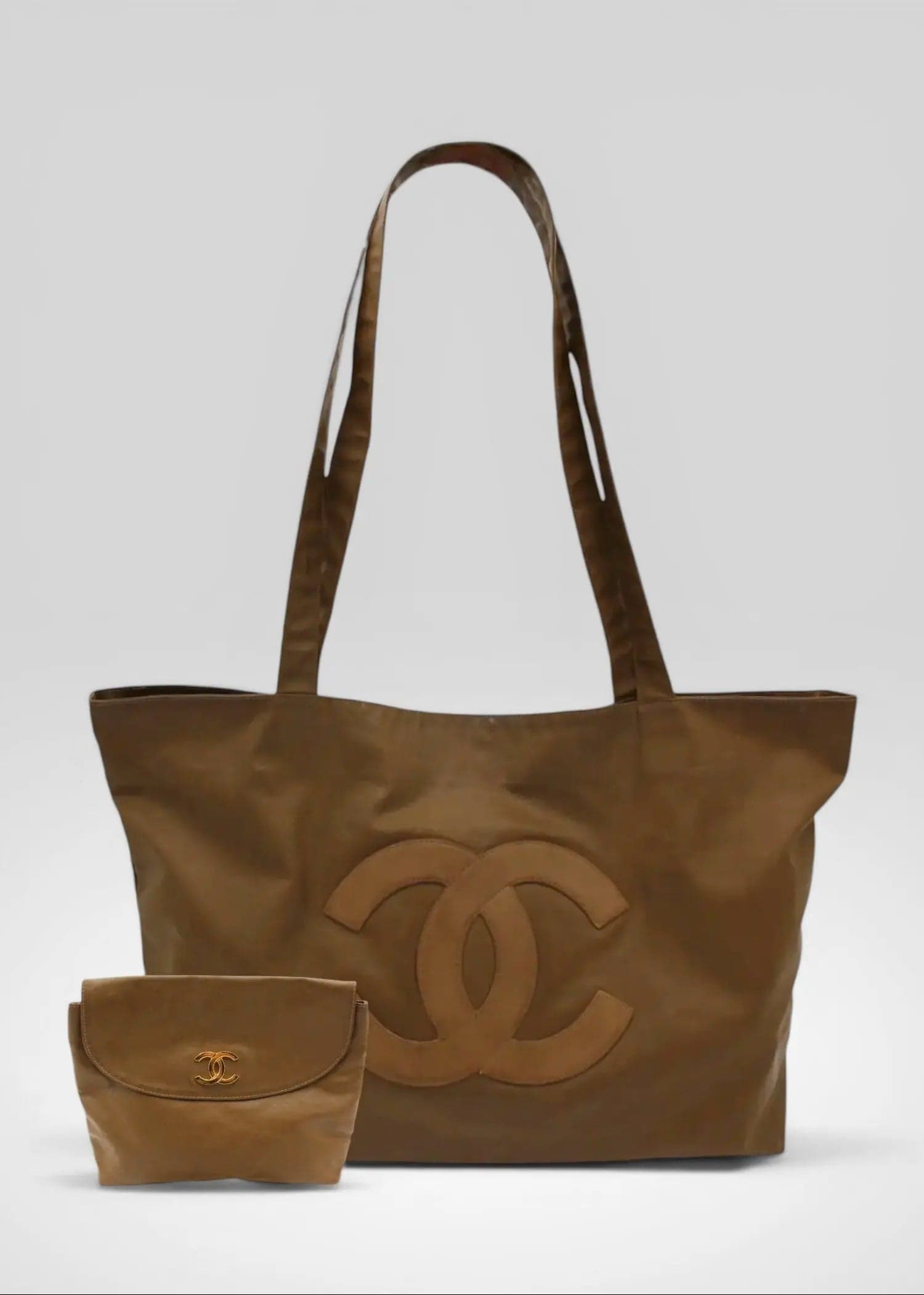 Preloved | Chanel Coco Mark Totebag i Brun Coated Materiale med Pouch
