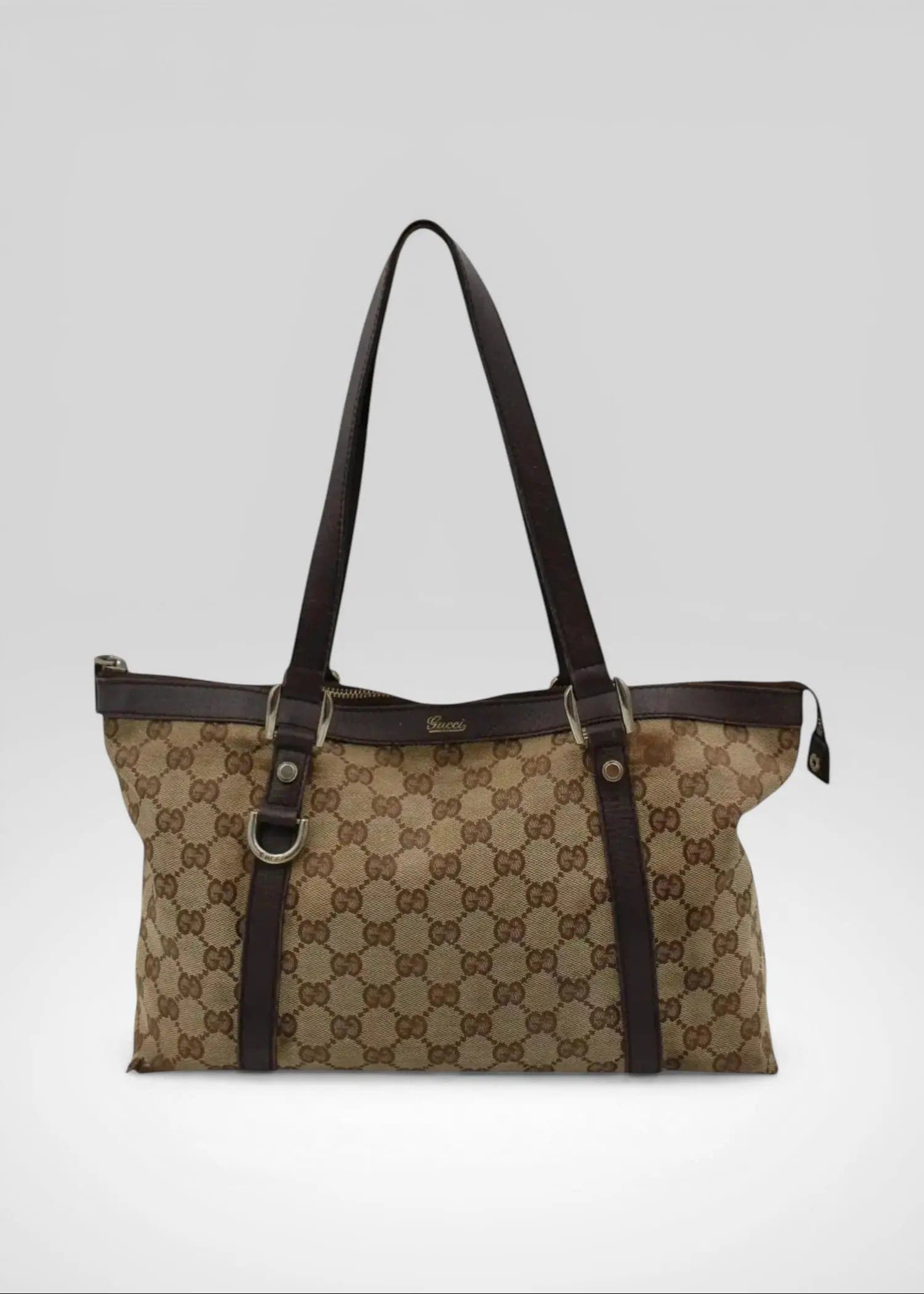 Preloved | Gucci GG Monogram Skuldertaske Abbey med Brun Læder