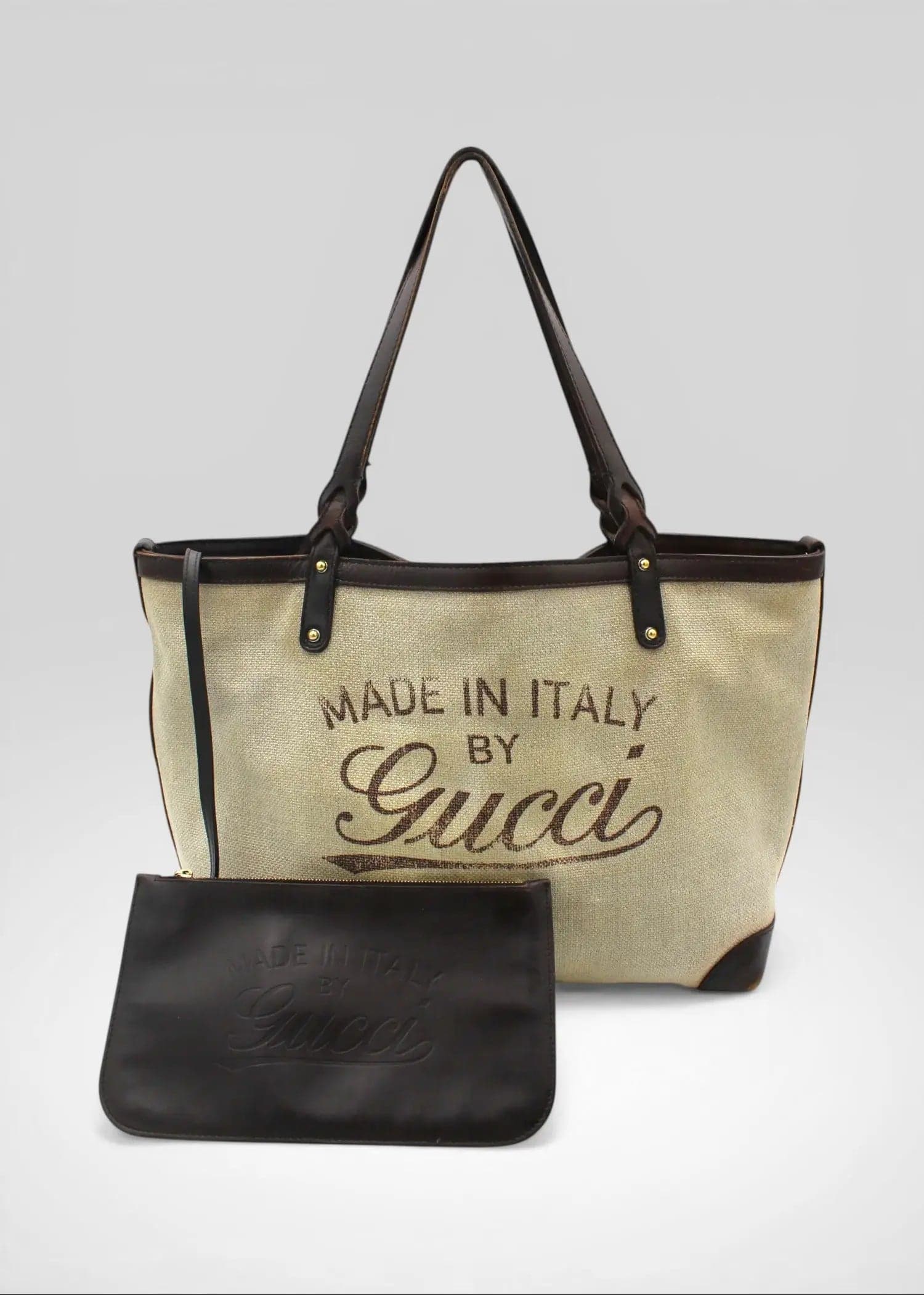 Preloved | Gucci Hvid Canvas Totebag ‘Made In Italy' med Pouch